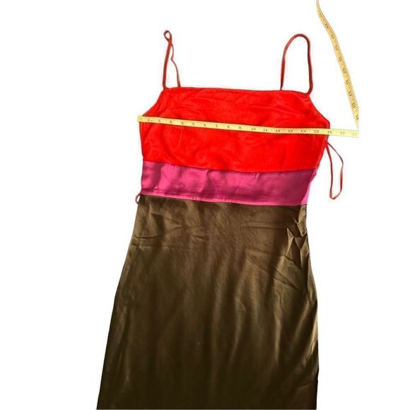Express - Satin Color Block Tier Cowl Neck Midi Slip Dress - Small/ Red/Purple/B - Picture 13 of 16